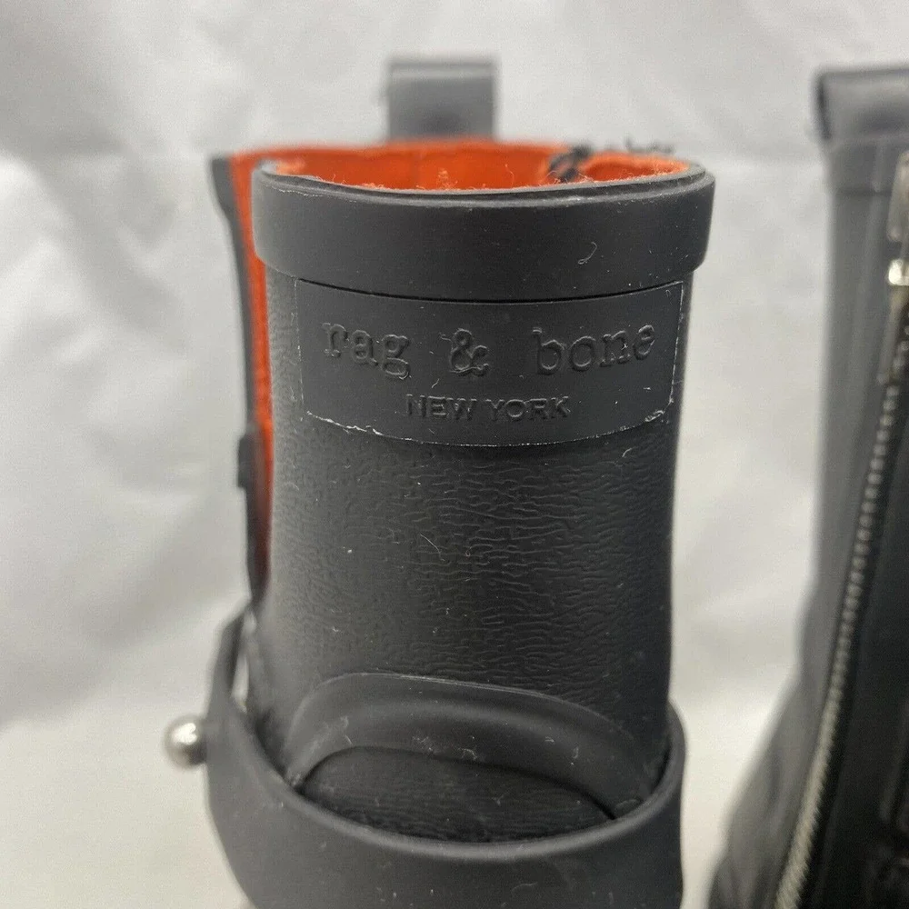 Rag & Bone New York Moto Rain Boots Black Rubber Size 37 EUR /Womens 7 US *READ - Picture 4 of 10